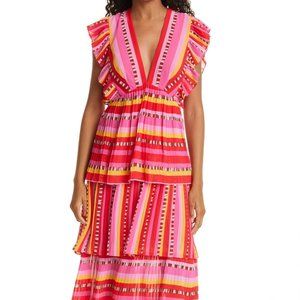 NEW | FARM RIO Lucy Stripes Tiered Pleated Midi Dress